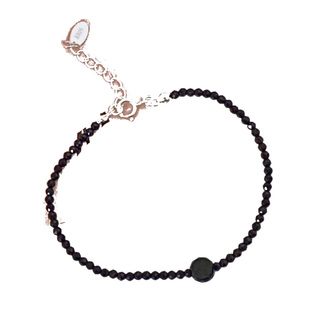 极简甜酷天然黑玛瑙尖晶石串珠925纯银手链 轻奢高质感极细手串