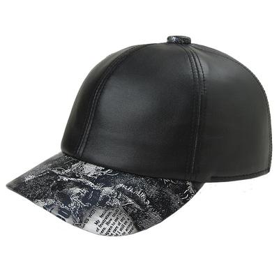 男秋冬季薄款羊皮全封短檐棒球帽