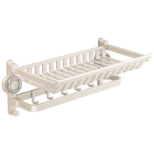 吸盘毛巾架卫生间免打孔浴室置物架奶油风一体挂杆厕所收纳浴巾架