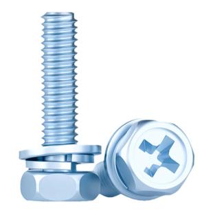 日标镀三价蓝白锌4.8级碳钢外六角十字凹槽平弹垫组合螺钉M4-M10