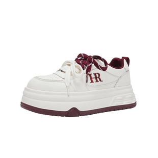 HR赫莲娜休闲板鞋2026春季新款女鞋子厚底百搭新年红色舒适小白鞋