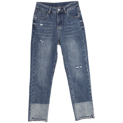 西町村屋文艺休闲破洞拼色小脚裤