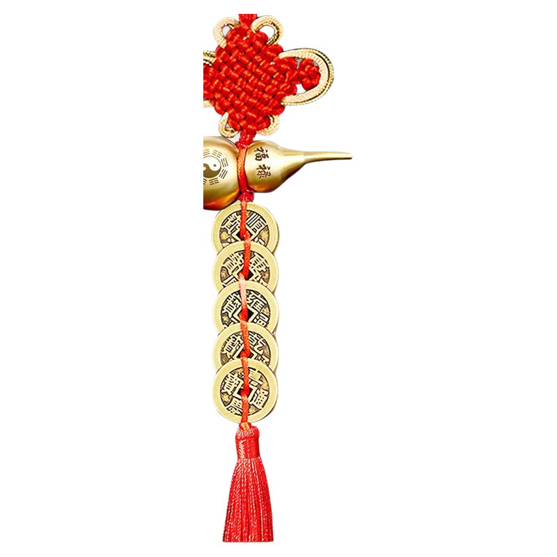 铜葫芦五帝钱门对门镇宅纯铜朱砂葫芦真品大门卧室中国吉祥结挂件