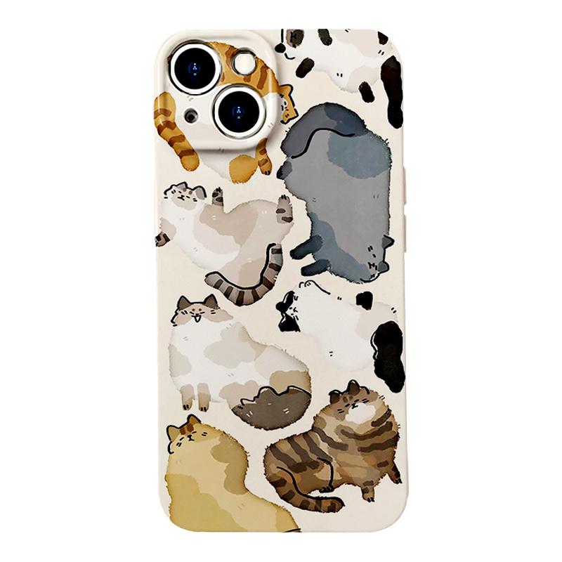 偷懒~创意可爱手绘猫狗菲林适用iPhone15promax手机壳华为pura70小米14红米k60软vivo硬iqooneo畅享60Reno8