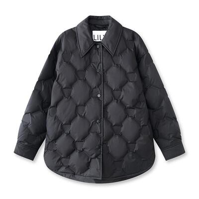 LILY中长款经典格纹羽绒服外套