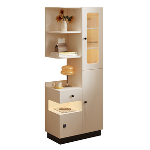 ENF级奶油风床头柜卧室储物柜床边柜简约现代白色收纳柜带指纹锁