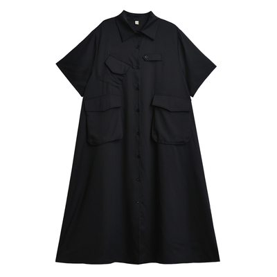 暗黑系机能风工装连衣裙衬衫裙