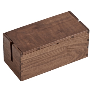 喜起黑胡桃实木排插收纳盒木质集线盒插座整理盒桌面电线理线盒