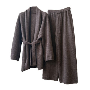 韩式慵懒chic套装女针织开衫阔腿裤两件套秋冬装搭配一整套高级感