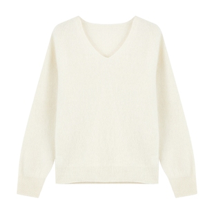 绵羊毛山羊绒V领针织衫女2025冬季新款经典时尚拉毛打底针织上衣