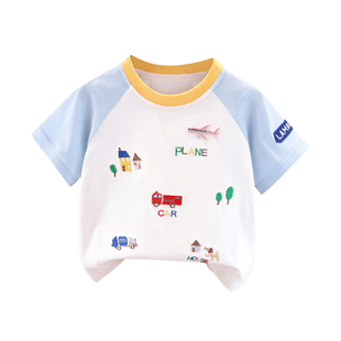 男童短袖t恤夏装纯棉新款小童宝宝夏季洋气卡通上衣儿童男孩半袖