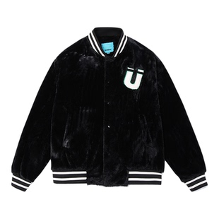 GUUKA黑色棒球服夹克女秋冬款潮牌 情侣美式嘻哈仿兔绒外套女宽松