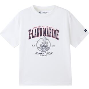 【冰藻泥凉感】eland kids衣恋童装男童T恤夏季复古帆船印花短袖