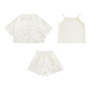 幼悠 女童新中式套装夏季温婉秀丽斜襟吊带绣花上衣宽松A字短裤潮