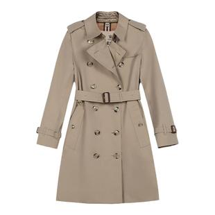 BURBERRY博柏利 女士棉质肯辛顿版型中长款蜂蜜色风衣外套8045774