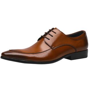 村哥牛皮 秋季正装皮鞋男 尖头英伦系带透气男士结婚皮鞋商务男鞋