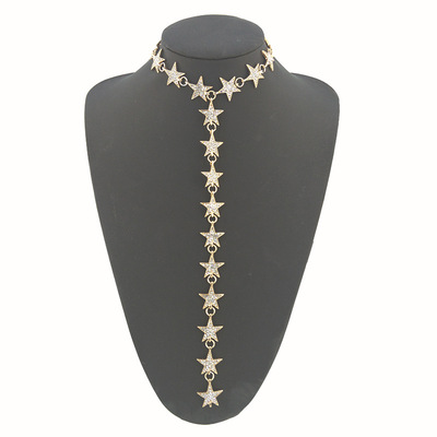 镶钻五角星流苏长款necklace项链