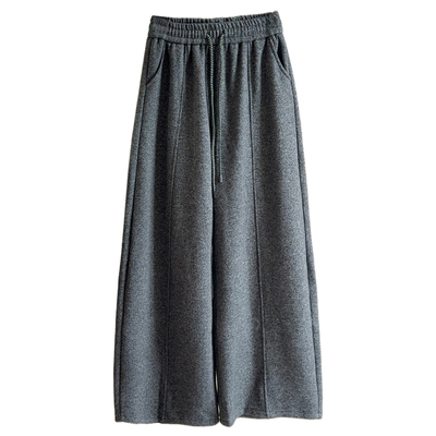 加绒慵懒毛呢裤垂感弯刀裤女秋冬季高腰宽松直筒阔腿加厚拖地长裤