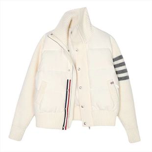 胖mm大码女装白色针织拼接立领棉衣外套女防寒保暖设计感立领上衣