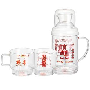 摩登主妇玻璃冷水壶套装红色凉水壶订婚新婚结婚礼物家用凉水杯子