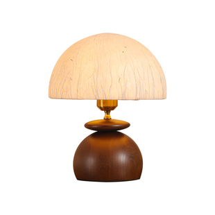 法式中古侘寂风蘑菇台灯卧室床头灯日式复古实木宣纸手工灯具