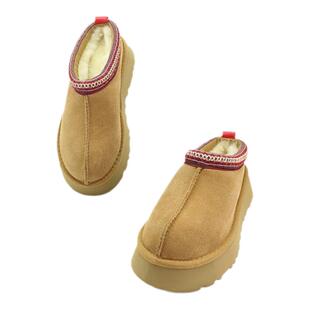 2025新款皮毛一体民族风外穿羊毛棉拖鞋女塔茨厚底松糕加绒一脚蹬