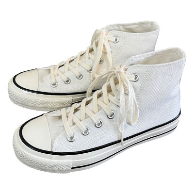 白黑时尚高帮男女同款情侣帆布鞋