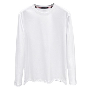 DH高端定制春秋季纯白色80支双丝光棉TB织带圆领纯棉长袖T恤衫