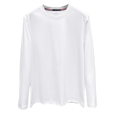 双丝光长袖T恤衫纯色合身版圆领