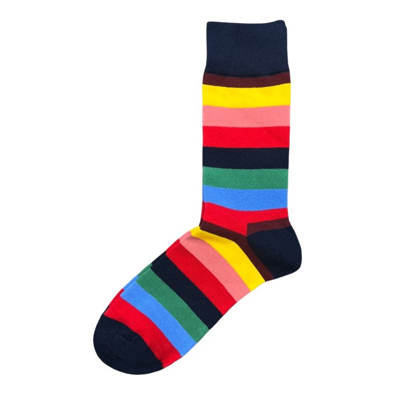 happysocks男菱形格条纹中筒袜子