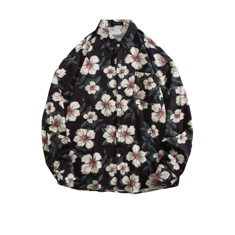 碎花衬衫男春秋潮牌复古宽松痞帅长袖衬衣个性百搭薄款发型师外套