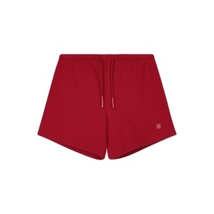 oneup毛圈全棉休闲红色运动短裤女夏季薄款美式修身健身瑜伽短裤