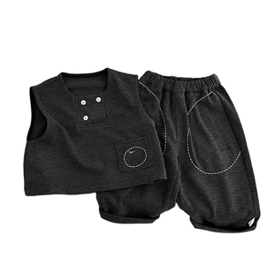 男童春秋款洋气马甲套装男宝宝休闲背心翻领格子衬衫婴儿百搭裤子