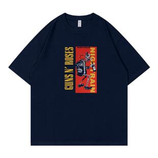 GunsNRoses枪花乐队美式街头休闲落肩宽松纯棉圆领摇滚短袖T恤衫