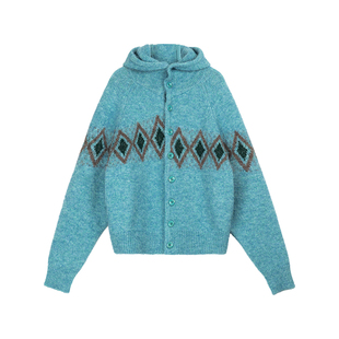 Simple Project*Jacquard Sweater 错位菱形格连帽毛衣