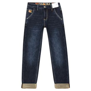 暖烘烘加绒加厚保暖牛仔裤男款复合厚绒修身小脚九分裤冬季古士狼