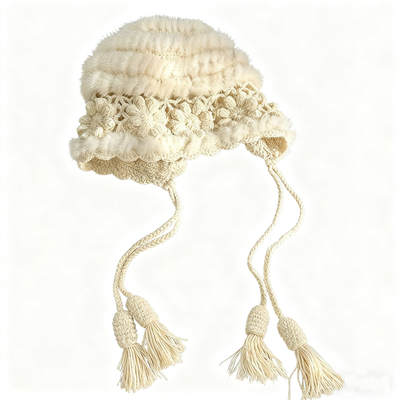 水貂毛编织复古钩花皮草护耳帽女