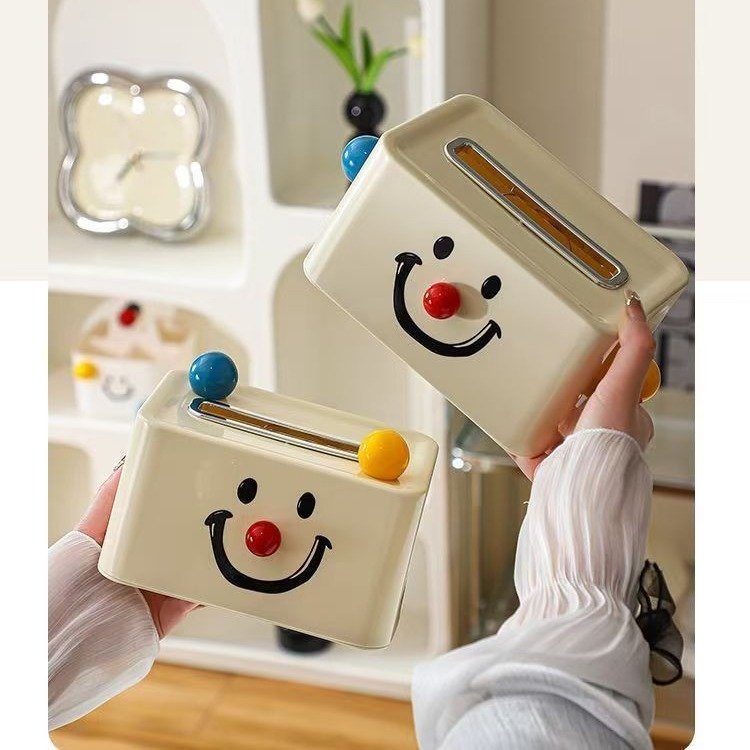 奶油风纸巾盒客厅家用茶几创意纸盒弹簧抽盒桌面餐巾纸收纳盒卡通