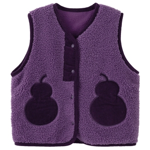 papa爬爬冬季儿童马甲仿羊羔绒男女童新年加绒背心洋气