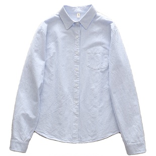 韩范通勤文艺小清新竖条纹纯棉牛津纺正肩衬衫女长袖打底衫小个子