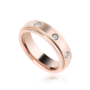 轻奢莫桑石戒指转动男潮食指戒可转动玫瑰金色镶三钻男女情侣对戒