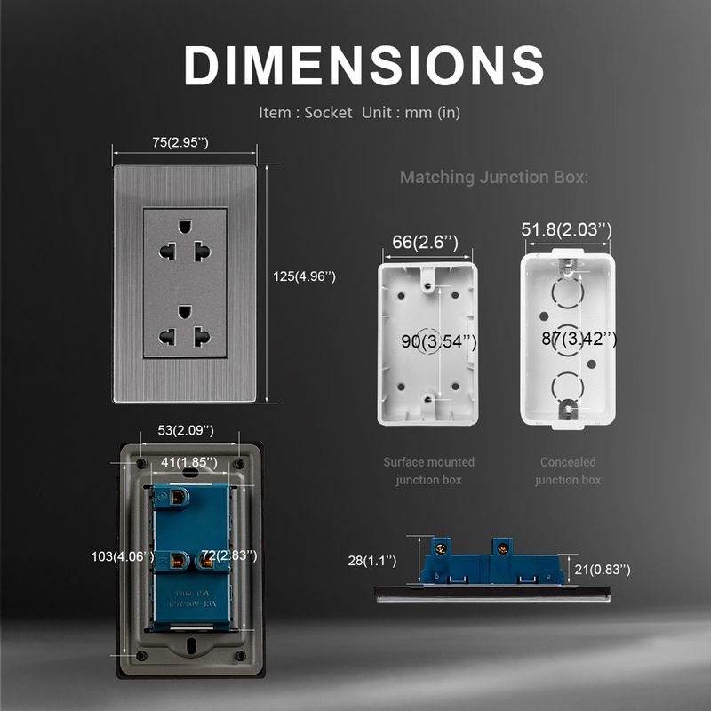 南美插座118型美式墙壁插座6不锈钢美标16A250V孔泰式面板圆插座