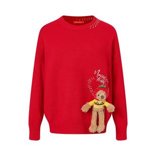 NOISY TEDDY男女同款26年秋新款时尚可爱番茄熊圆领长袖套头毛衫