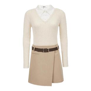 绫致ONLY2026春季新款通勤假两件长袖翻领短裙连衣裙女