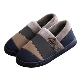 男士大码棉拖鞋冬季包跟室内家居防滑老人防水皮面大脚趾棉鞋男款