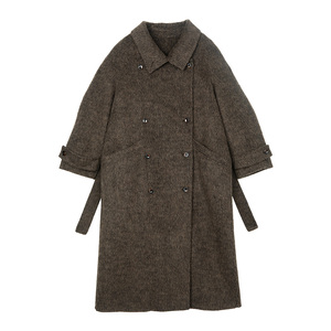 美丽客栈大码女装2025冬新款咖色翻领毛呢外套胖mm双面羊毛大衣女