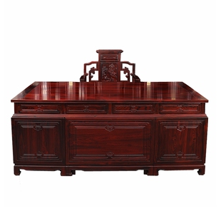 红木书桌 阔叶黄檀办公桌书柜组合 印尼黑酸枝仿古中式实木大班桌