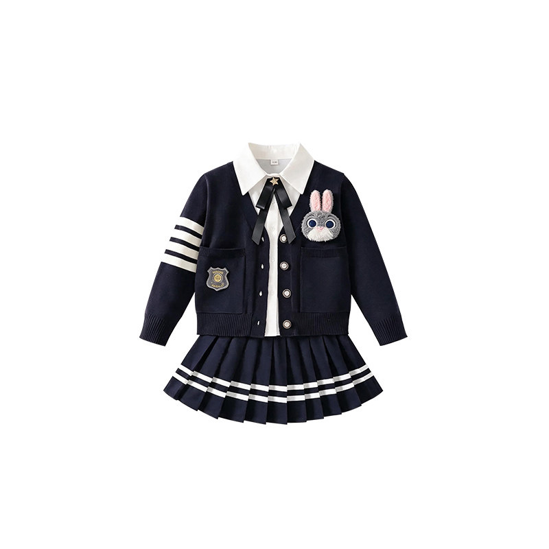 女童秋装2026新款毛衣三件套兔子警官jk学院风公主裙子生日连衣裙