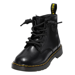 百丽童鞋女童马丁靴2025冬季新款加绒儿童短靴子男童骑士靴中大童