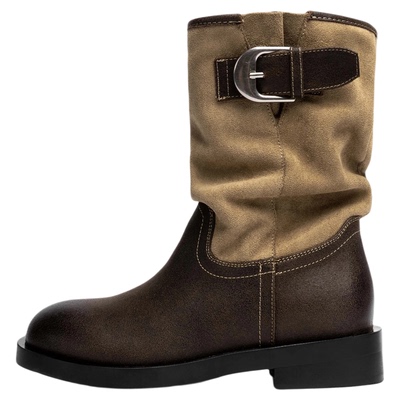 短靴女复古褶皱堆堆靴2025新款